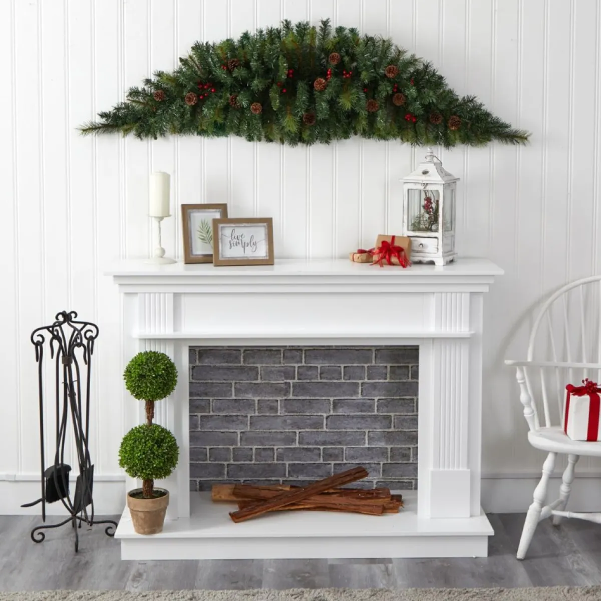 Nearly Natural Wreaths, Garlands & More | 6' Artificial Christmas Swag With 50 Led Lights, Berries And Pine Cones