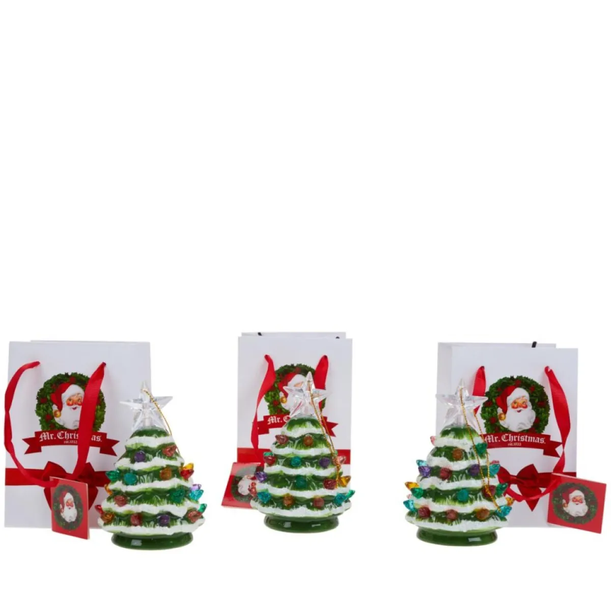 Mr. Christmas Indoor Decor | As Is Set Of 3 Mini Snow-Tipped Nostalgic Trees With Timer