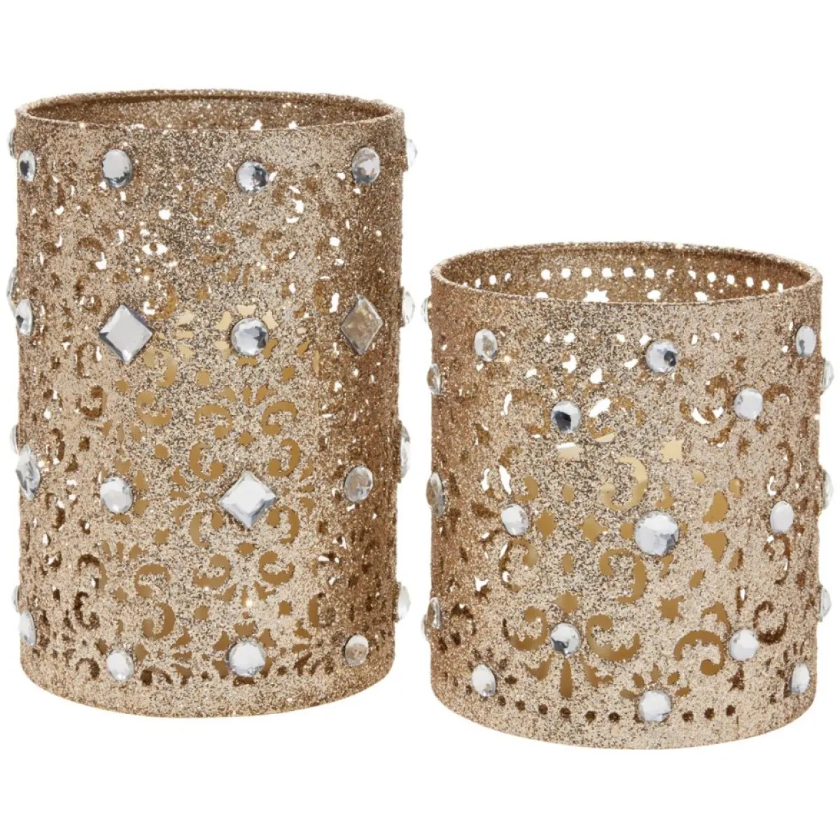 august & leo Indoor Decor | Jeweled Glitter Hurricanes With Led Candles 2-Piece Set
