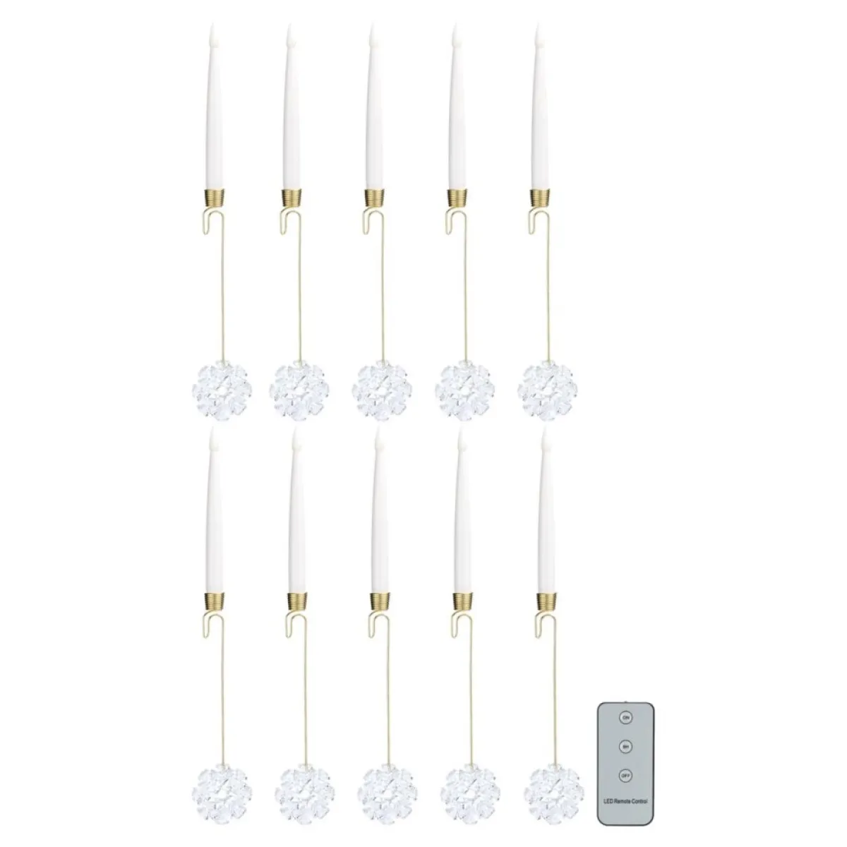 august & leo Candles | 10-Piece Jeweled Snowflake Tree Taper Candles W/ Remote