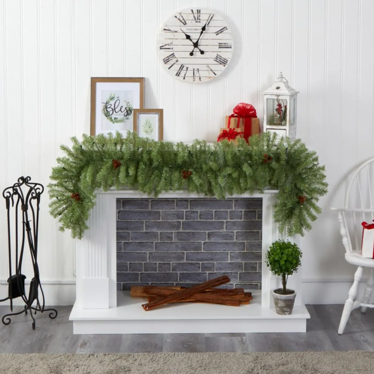 christmas_pine_artificial_garland_with__warm_white_led_lights_and_pine_cones_2.webp Nearly Natural Indoor Decor | 6' Christmas Pine Artificial Garland With 50 Warm White Led Lights And Pine Cones