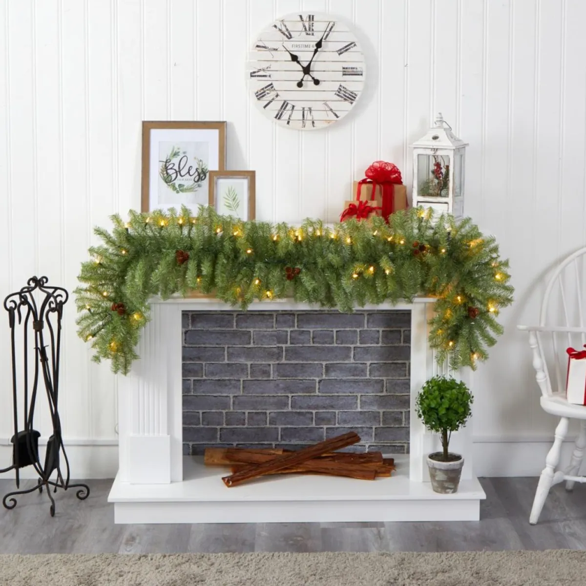 christmas_pine_artificial_garland_with__warm_white_led_lights_and_pine_cones_3.webp Nearly Natural Indoor Decor | 6' Christmas Pine Artificial Garland With 50 Warm White Led Lights And Pine Cones