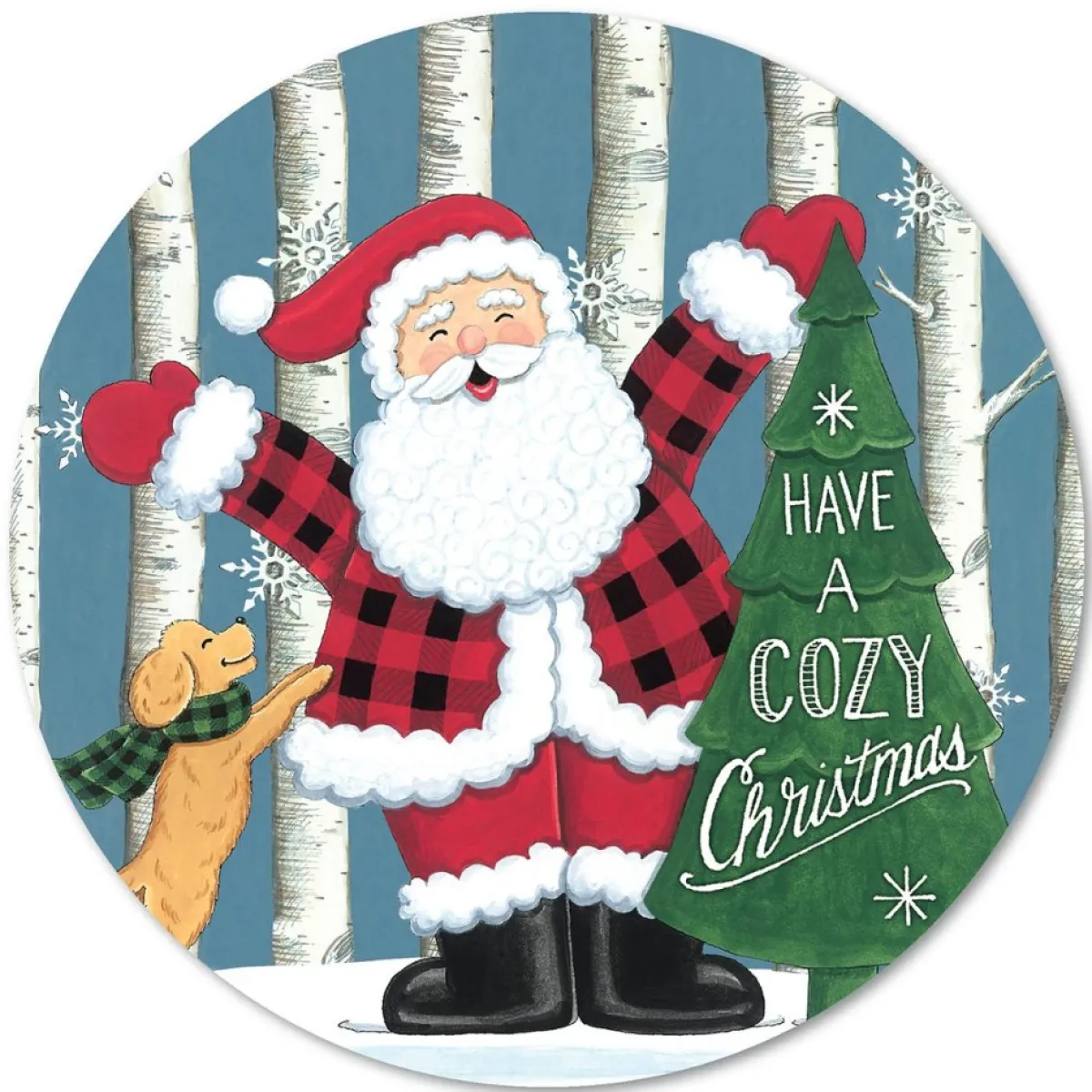 Courtside Market Indoor Decor | Buffalo Plaid Santa 12X12 Circular Wood Decor