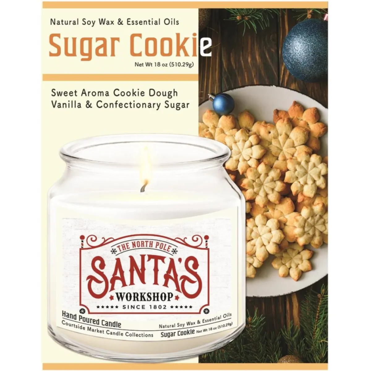 Courtside Market Candles | Candle With Essential Oils + Lid - Santa's Workshop