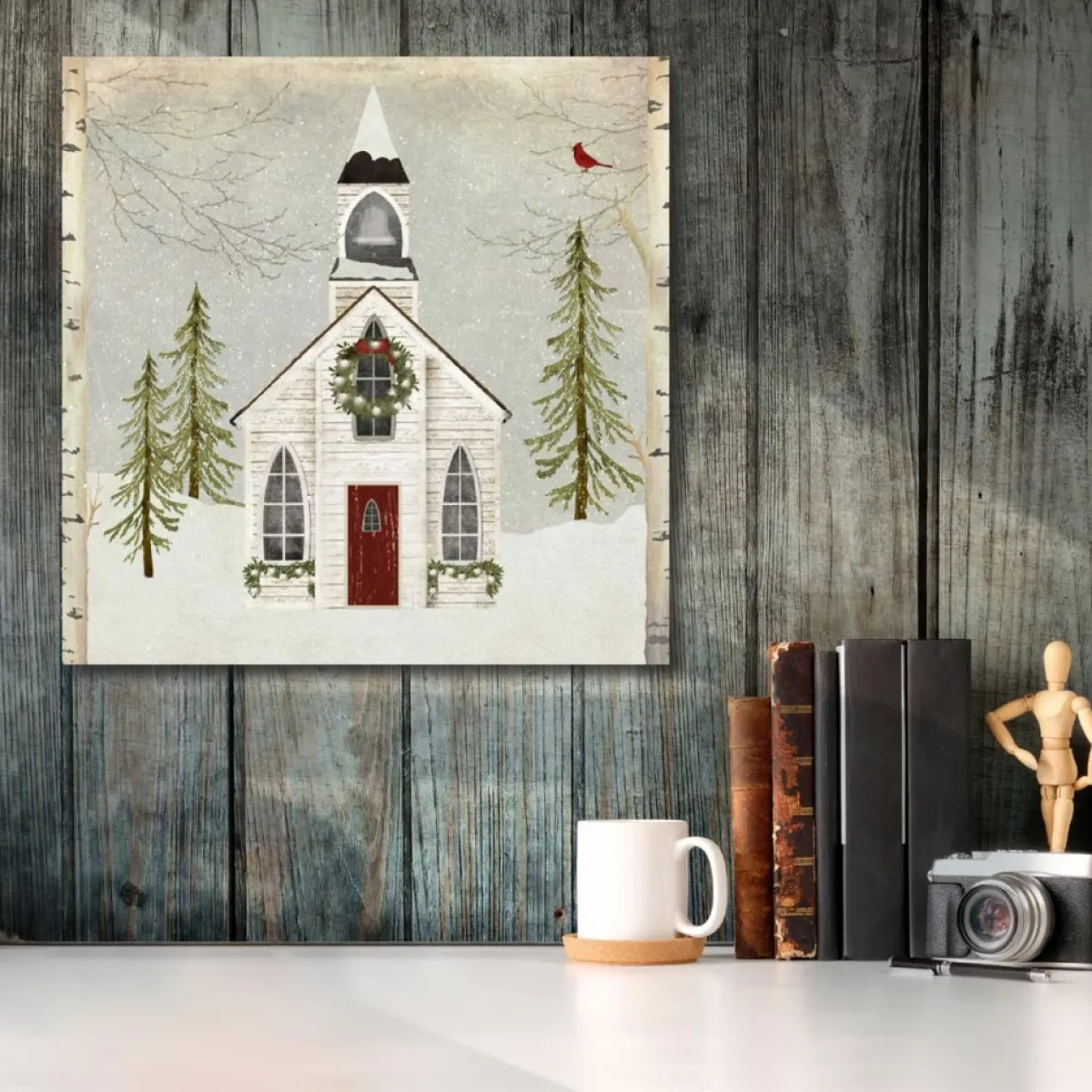 Courtside Market Indoor Decor | Canvas Wall Art - Snow Barn, 16" X 16"