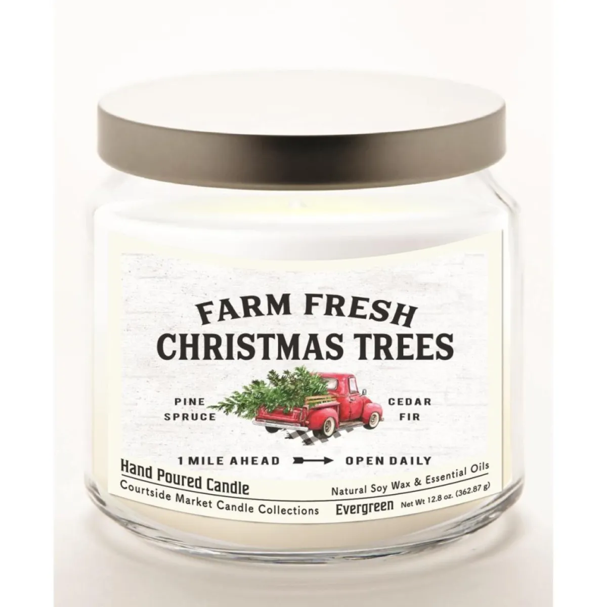 Courtside Market Candles | Farm Trees Candle In Glass Jar With Silver Lid