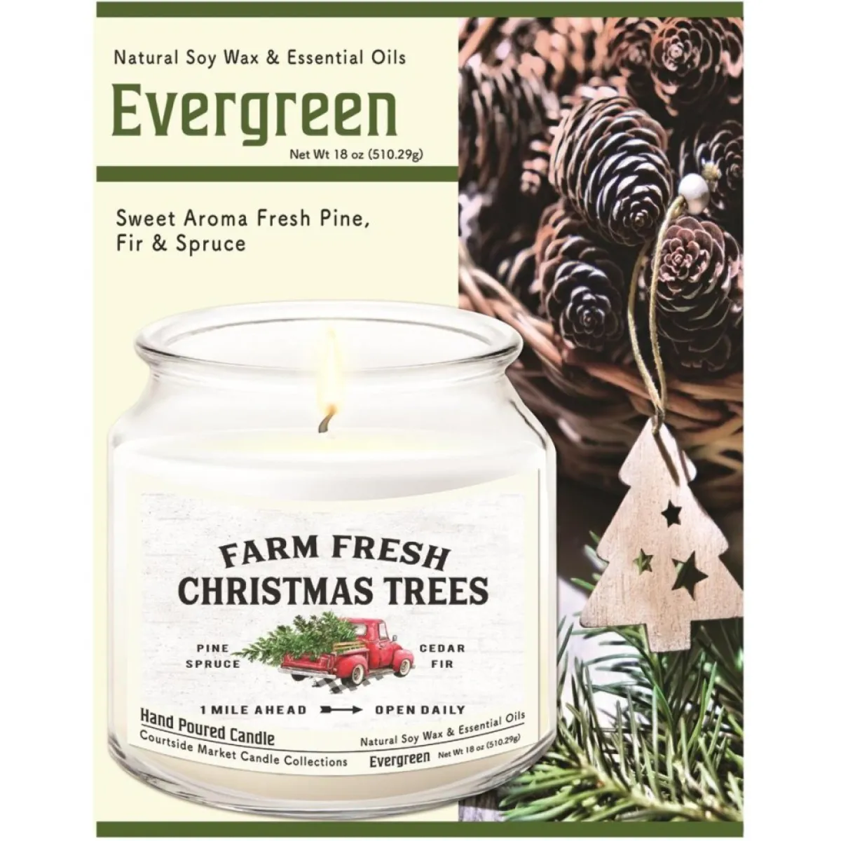 Courtside Market Candles | Fresh Farm Trees Wax Infused Candle With Glass Lid