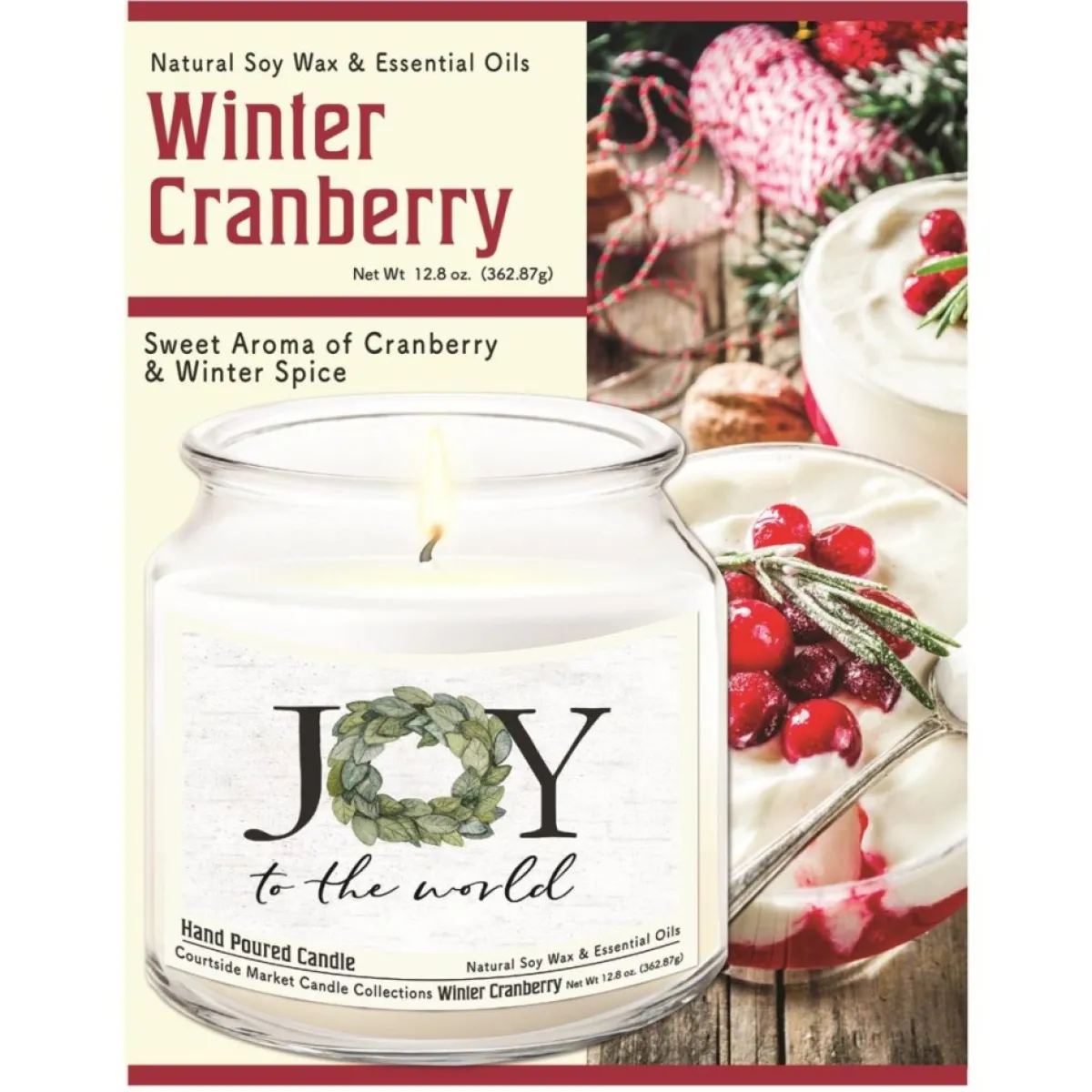 Courtside Market Candles | Joy To The World Candle In Glass Jar With Silver Lid