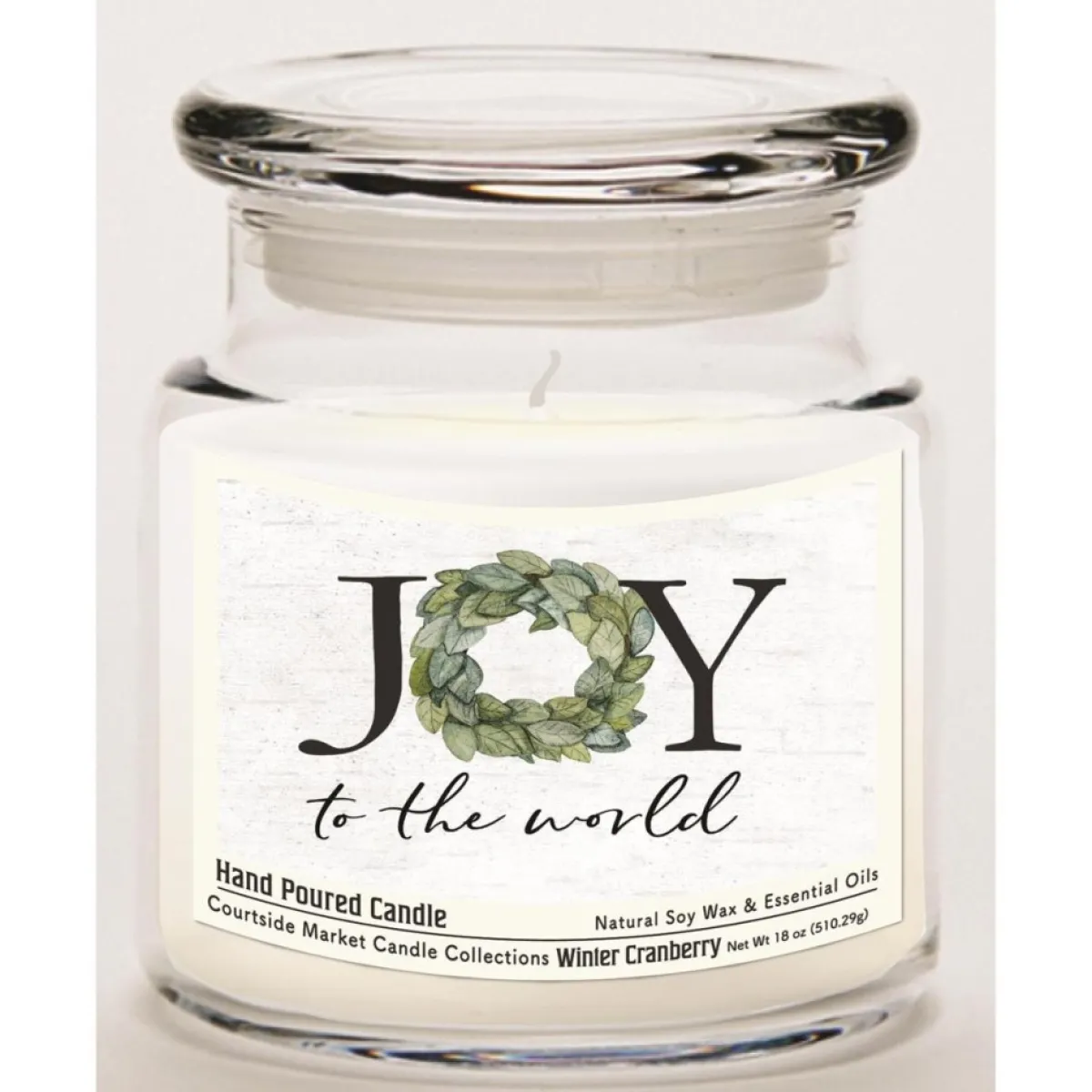 Courtside Market Candles | Joy To The World Soy Wax Candle In Glass Jar With Lid