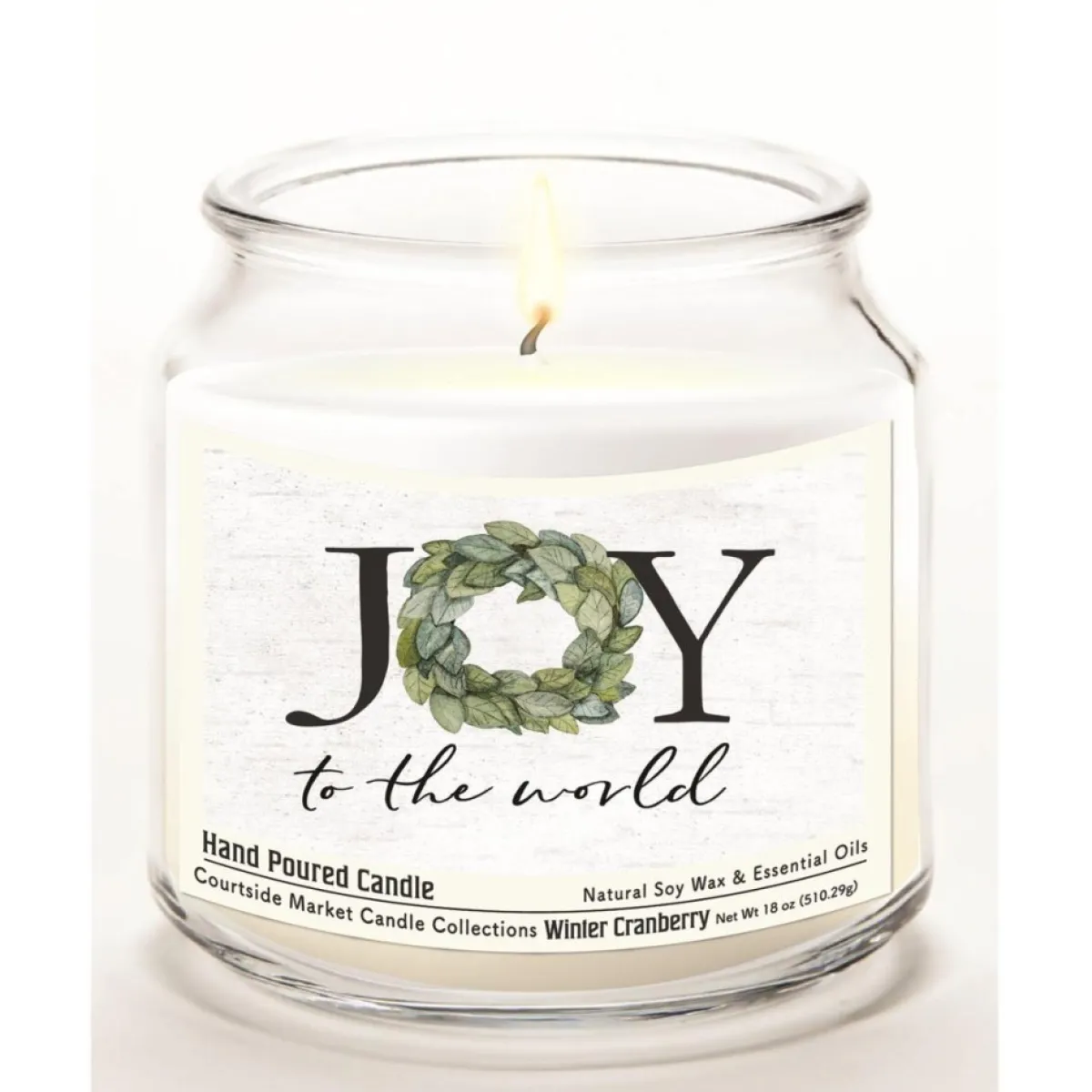 Courtside Market Candles | Joy To The World Soy Wax Candle In Glass Jar With Lid