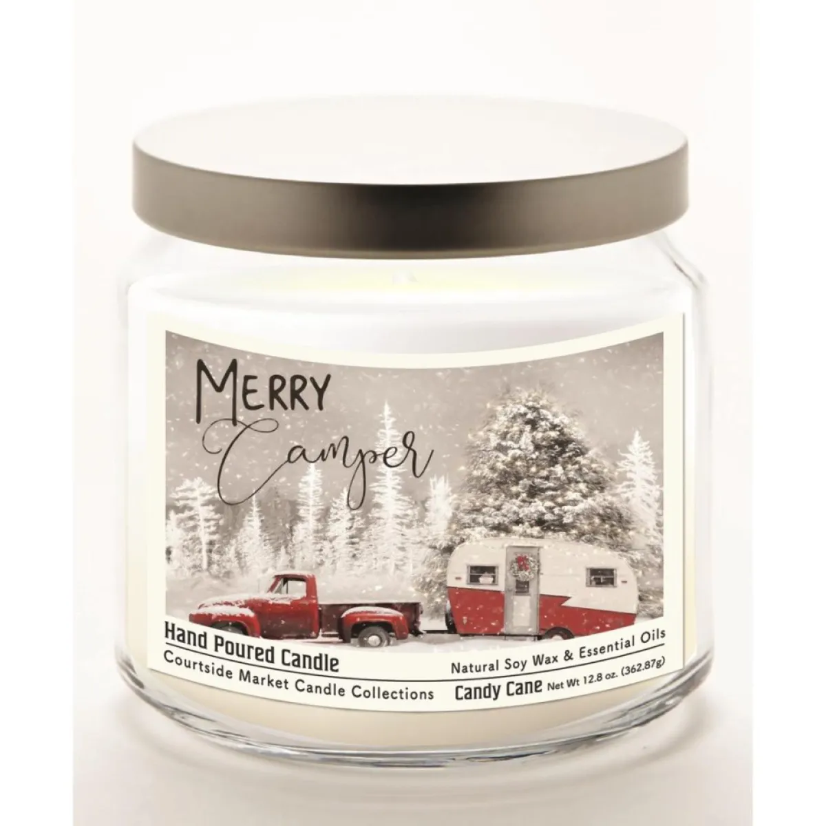 Courtside Market Candles | Merry Camper Infused Soy Candle In Glass Jar With Lid