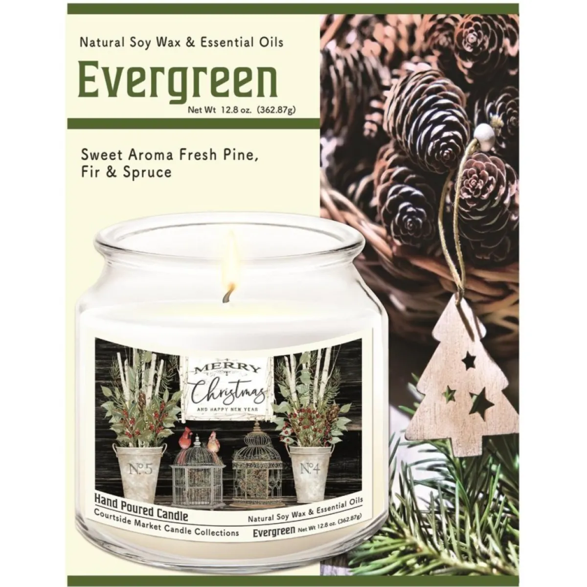 Courtside Market Candles | Merry Christmas Cardinals Wax Candle With Brushed Lid