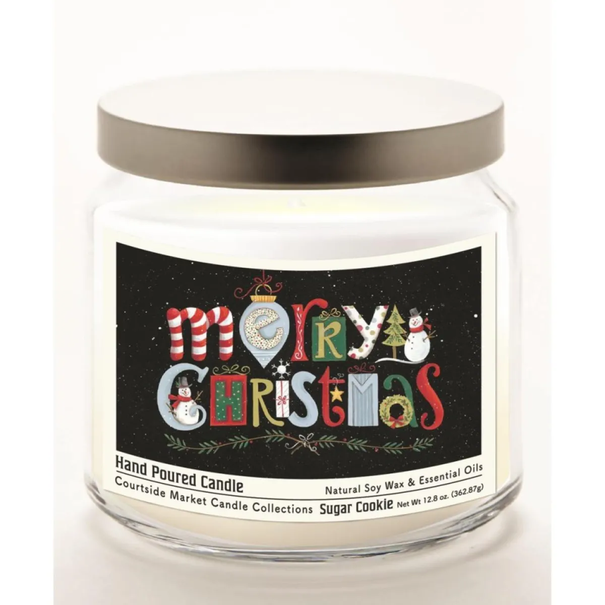 Courtside Market Candles | Merry Christmas Infused Wax Candle With Silver Lid