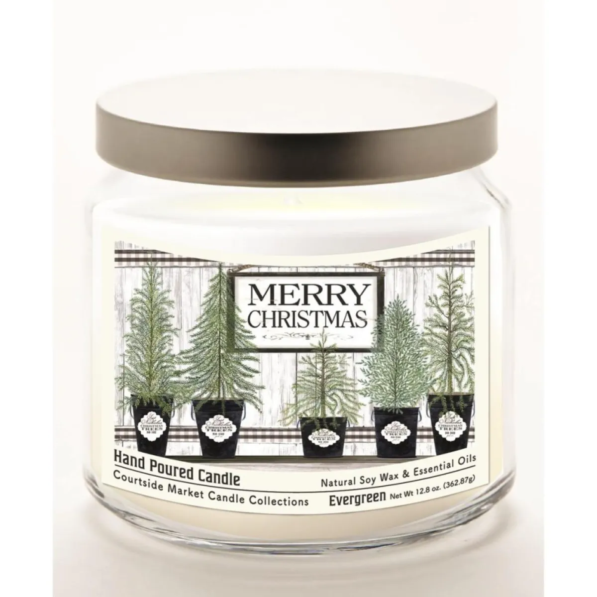 Courtside Market Candles | Merry Christmas Wax Candle With Brushed Silver Lid