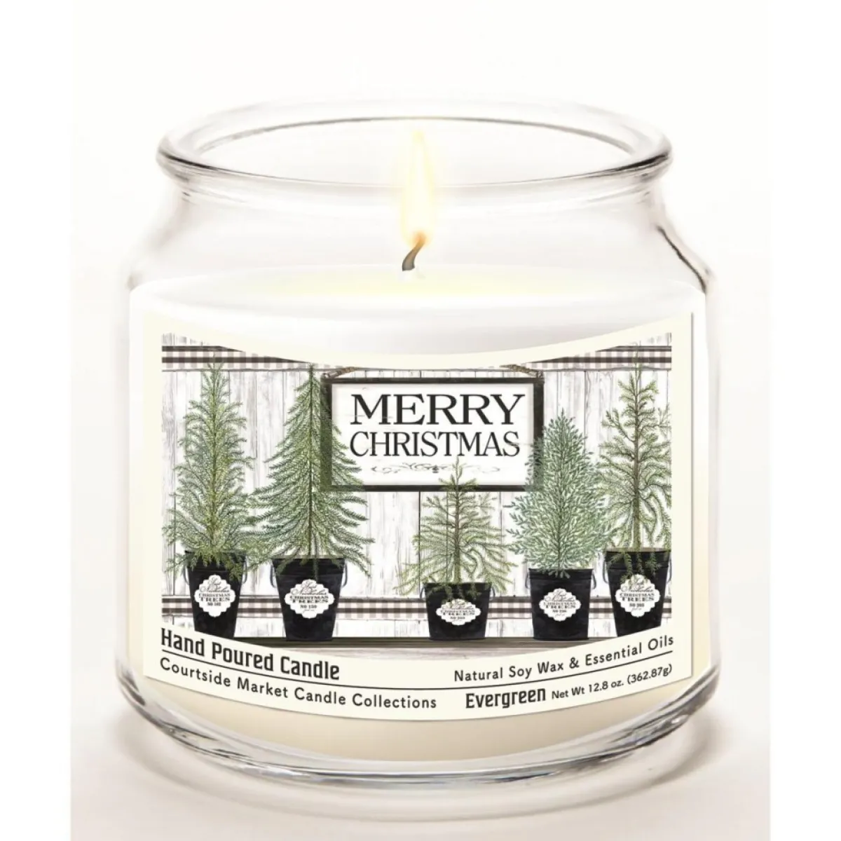Courtside Market Candles | Merry Christmas Wax Candle With Brushed Silver Lid
