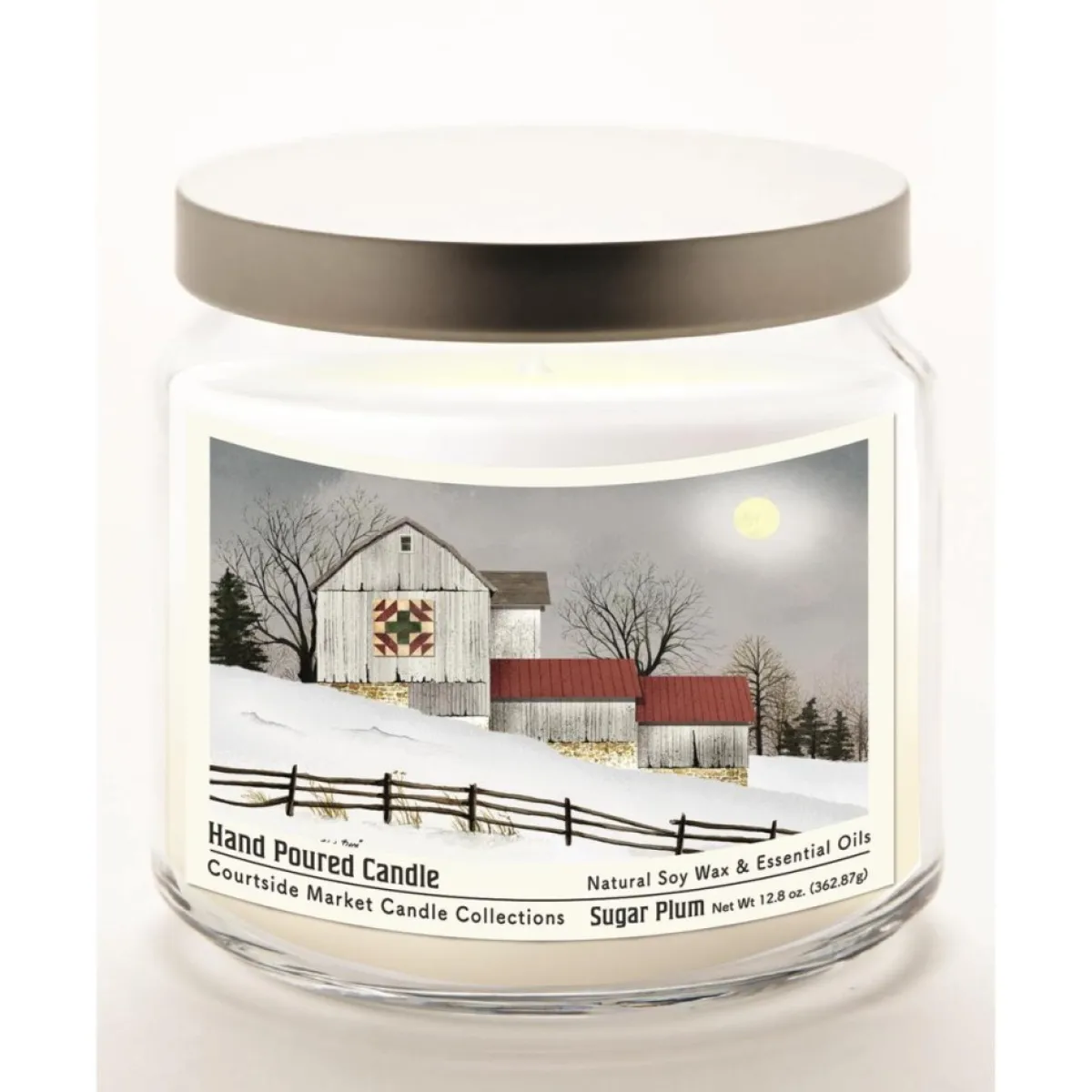 Courtside Market Candles | Quilted Barn Candle Glass Jar With Silver Lid