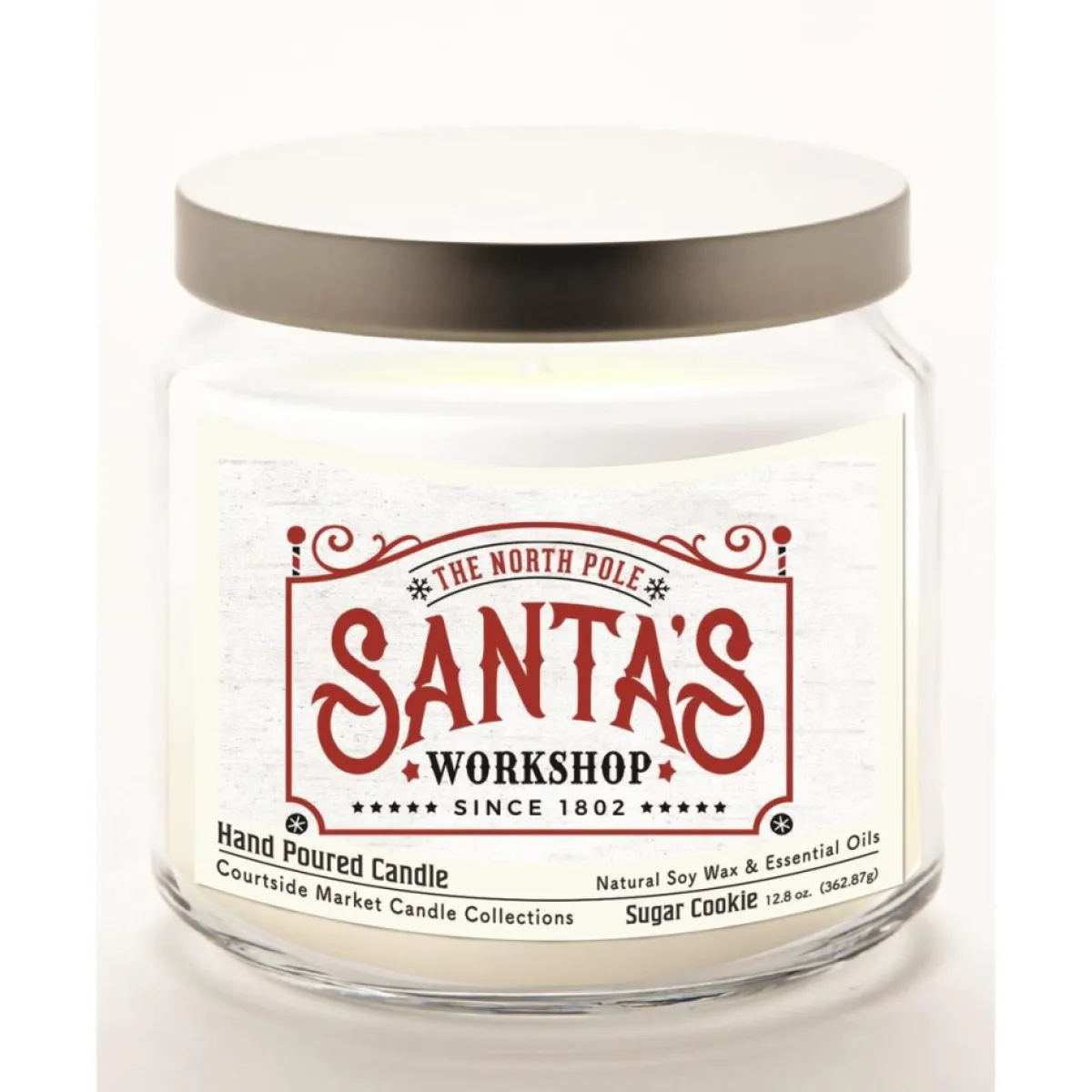 Courtside Market Candles | Santa's Workshop Infused Wax Candle With Silver Lid