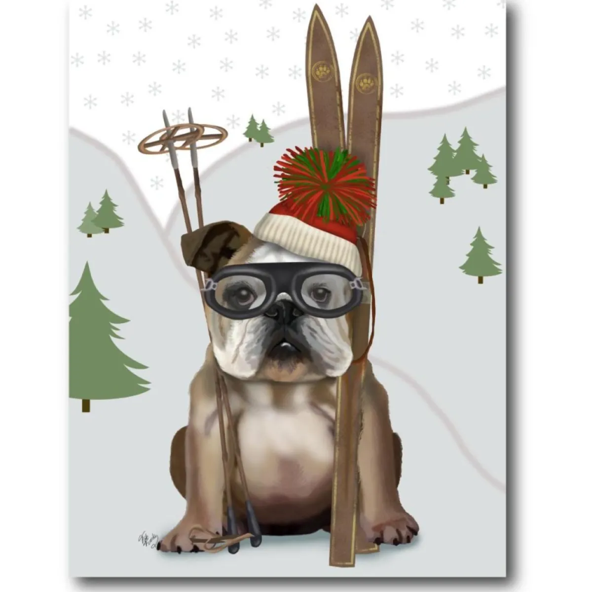 Courtside Market Indoor Decor | Skiing Bulldog Canvas Wall Art