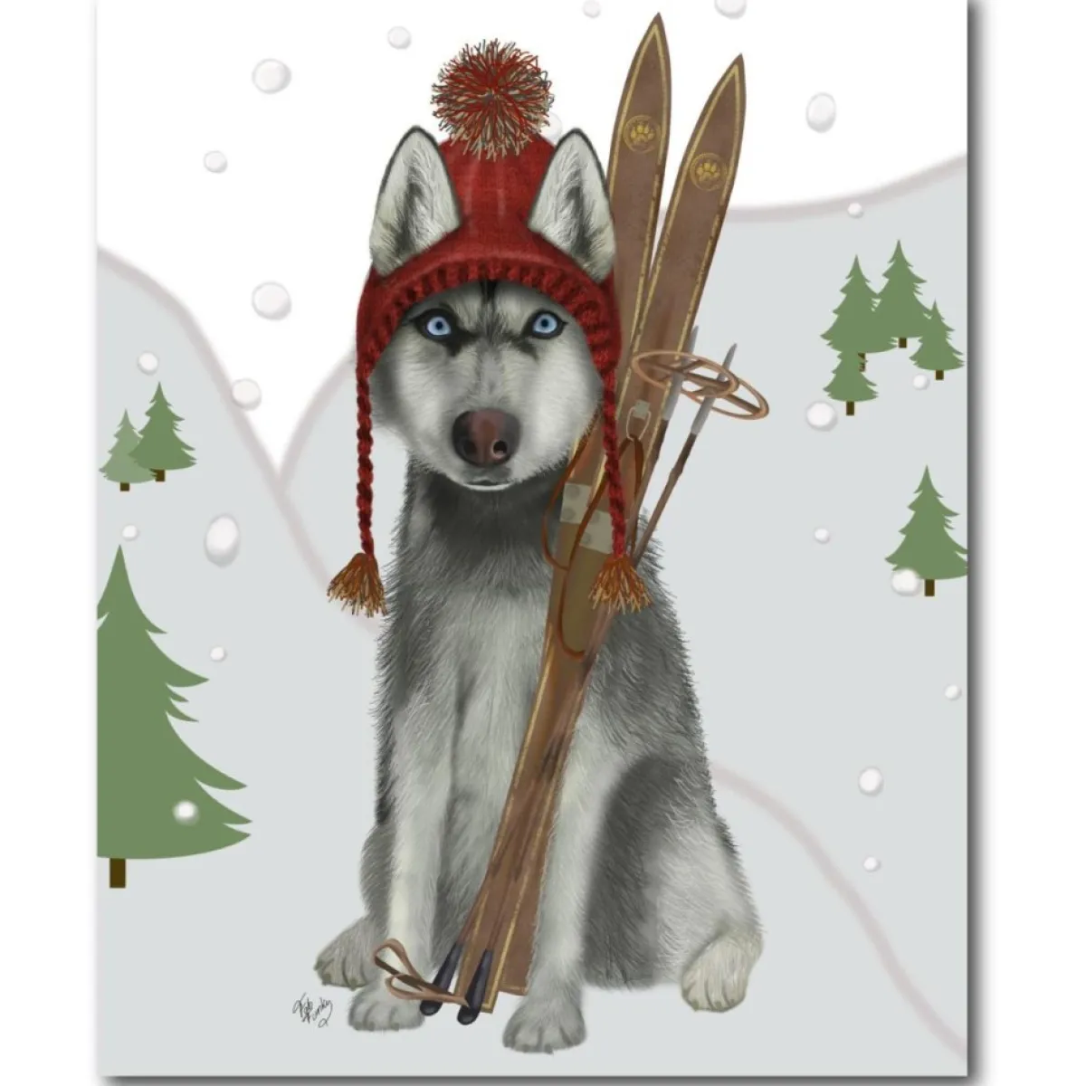 Courtside Market Indoor Decor | Skiing Siberian Husky Canvas Wall Art