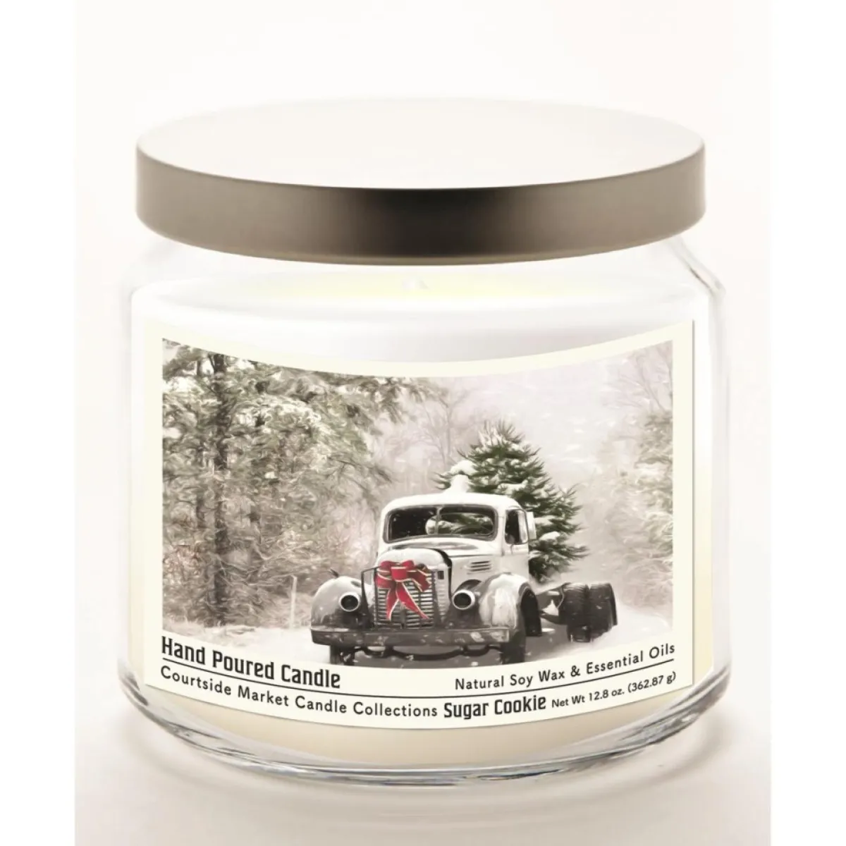 Courtside Market Candles | Snowy Christmas Truck Wax Candle With Silver Lid