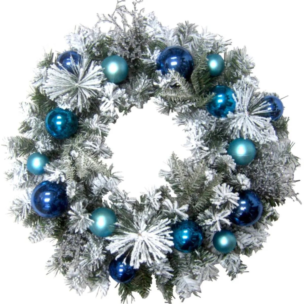Fraser Hill Farm Wreaths, Garlands & More | 24" Christmas Flocked Wreath With Blue Ornaments