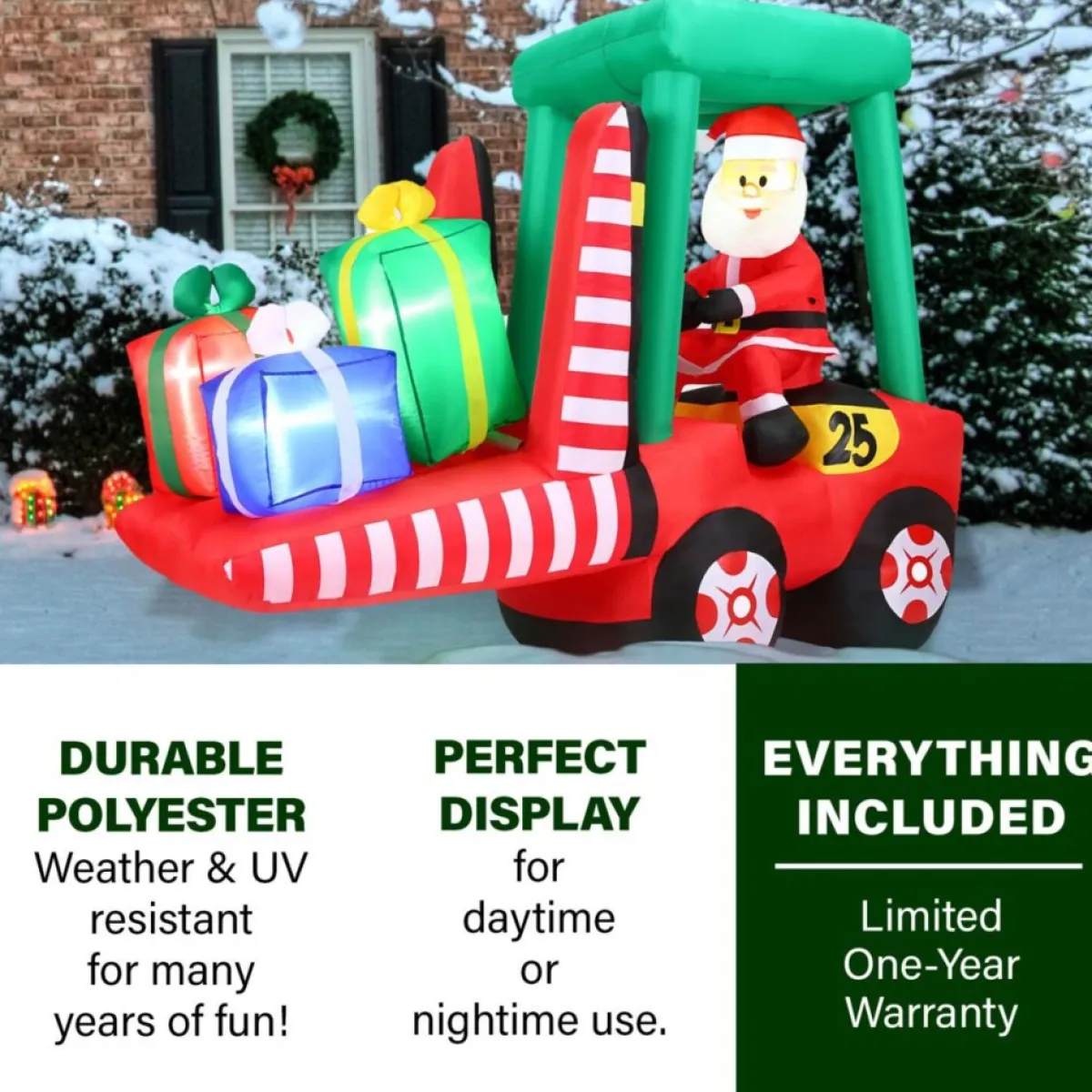 Fraser Hill Farm Outdoor Decor | 6 Ft. Pre-Lit Inflatable Santa In Fork Lift