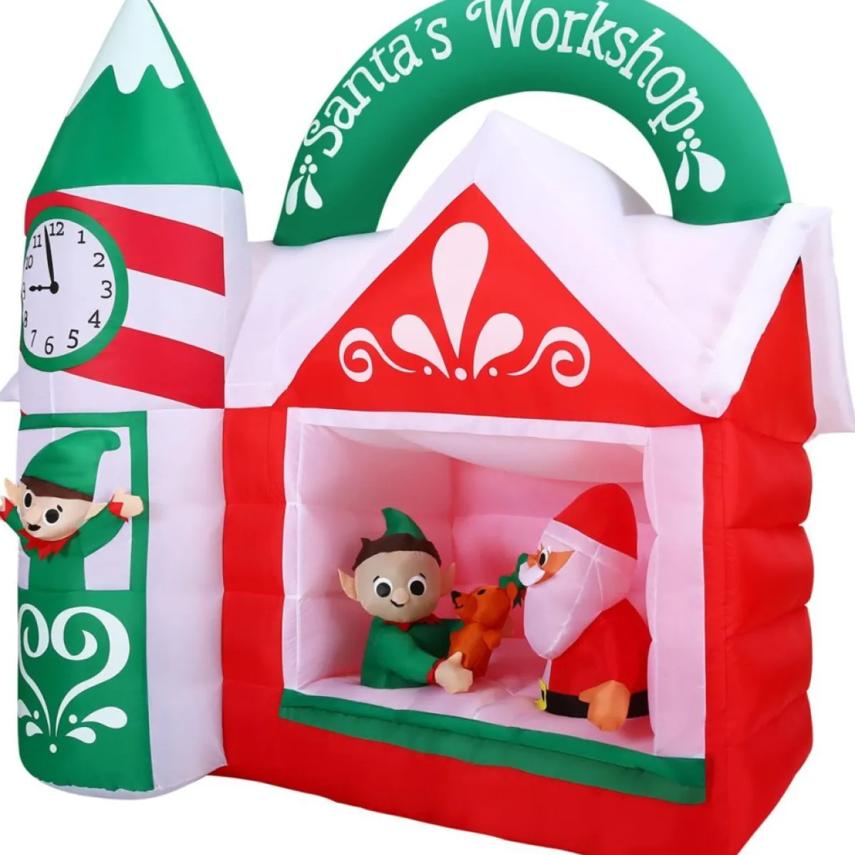 Fraser Hill Farm Outdoor Decor | 7-Ft. Pre-Lit Inflatable Santa's Workshop