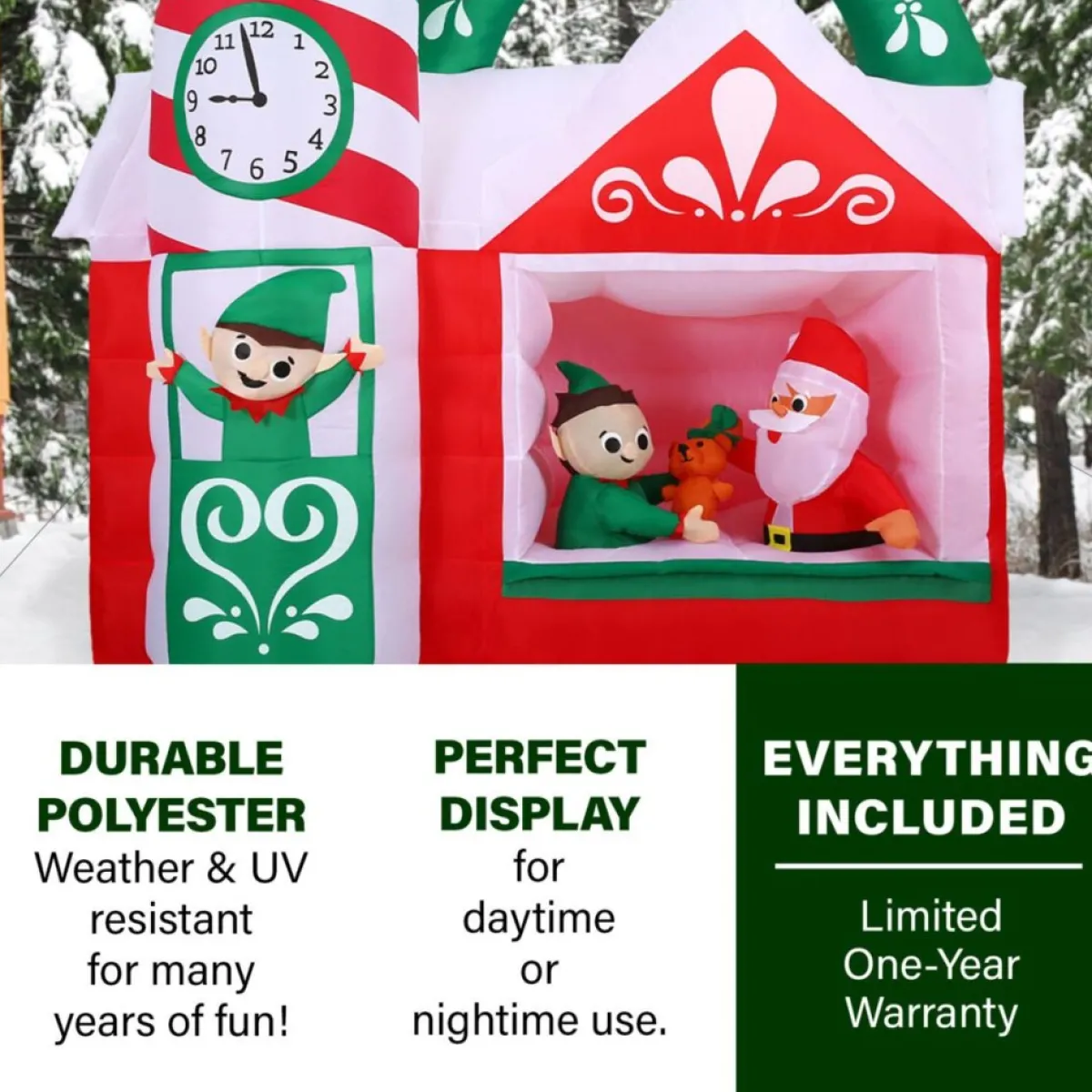 Fraser Hill Farm Outdoor Decor | 7-Ft. Pre-Lit Inflatable Santa's Workshop