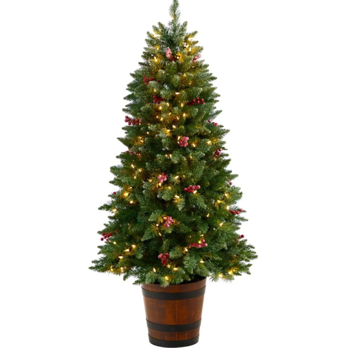 Nearly Natural Christmas Trees | 5' Frosted Pre-Lit Porch Christmas Tree With 200 Led Lights