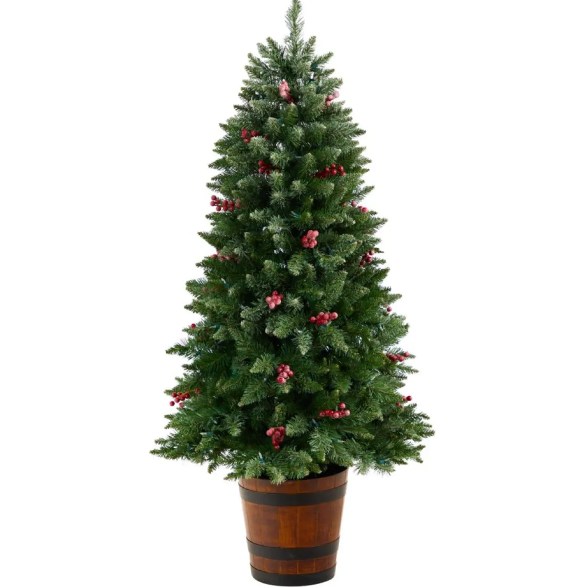 Nearly Natural Christmas Trees | 5' Frosted Pre-Lit Porch Christmas Tree With 200 Led Lights