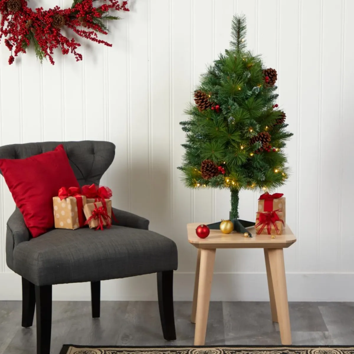 ft_montana_mixed_pine_artificial_christmas_tree_with_pine_cones_berries_and__clear_led_lights_4.webp Nearly Natural Christmas Trees | 3 Ft. Montana Mixed Pine Artificial Christmas Tree With Pine Cones, Berries And 50 Clear Led Lights