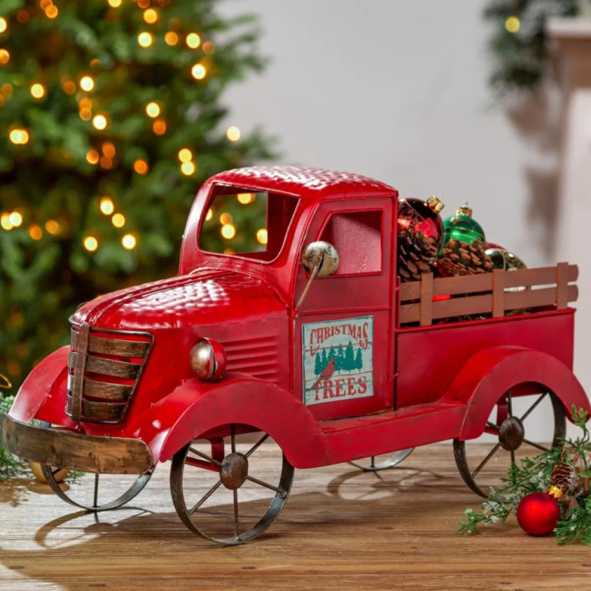 Gerson Indoor Decor | Company 18.9" Red Antique Metal And Wood Truck W/ 3 Magnets