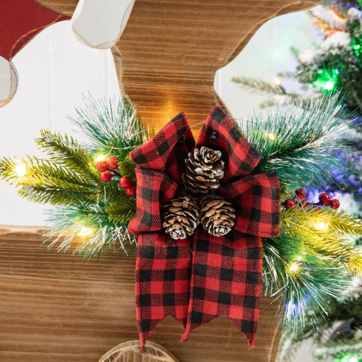 Glitzhome Outdoor Decor | 36" H Chunky Wood Reindeer Porch Decor