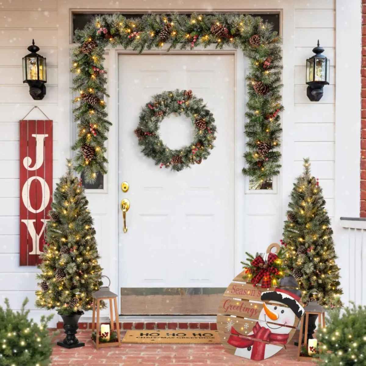 Glitzhome Outdoor Decor | 30.25" H Lighted Round Wooden Snowman Porch Decor