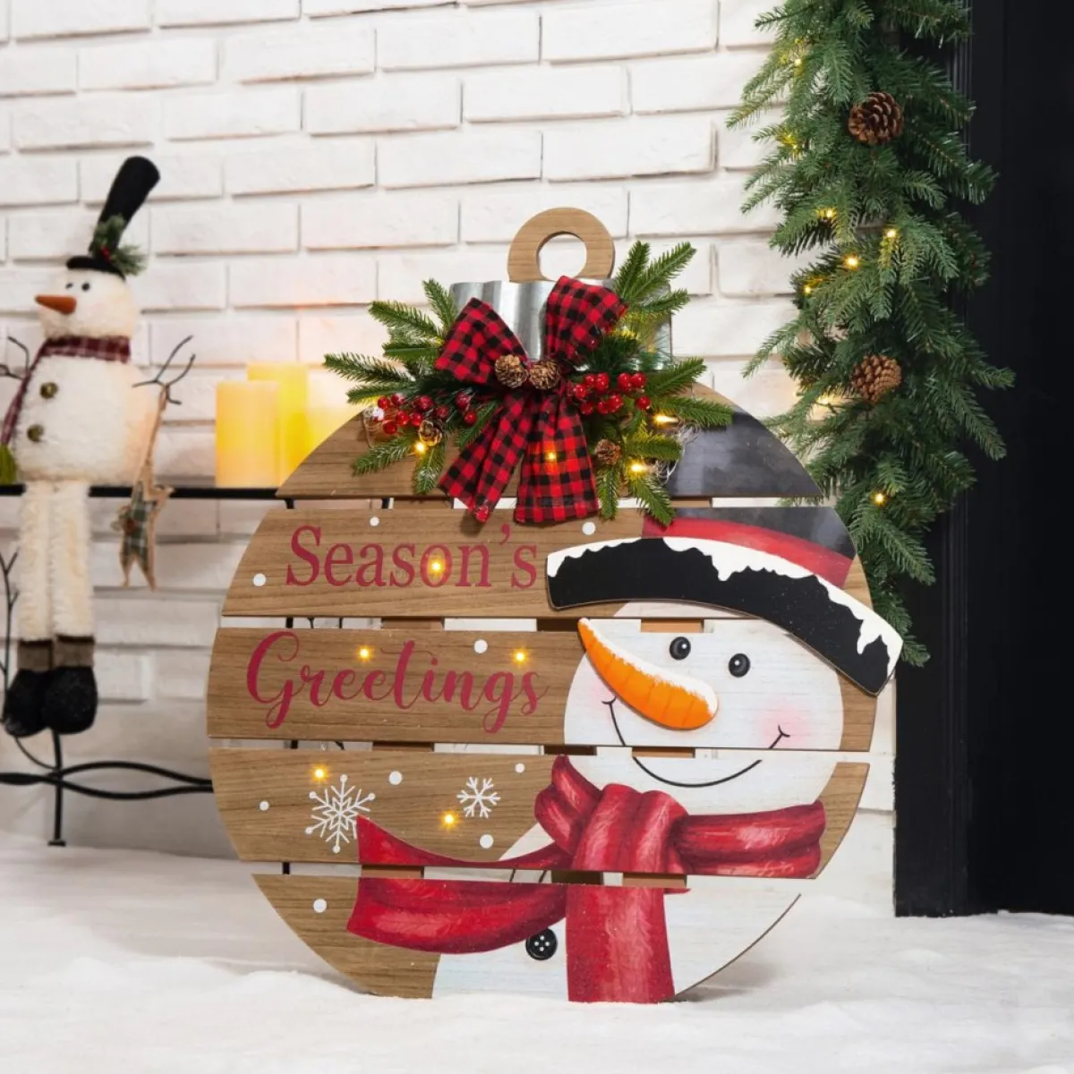glitzhome__h_lighted_round_wooden_snowman_porch_decor_6.webp Glitzhome Outdoor Decor | 30.25" H Lighted Round Wooden Snowman Porch Decor