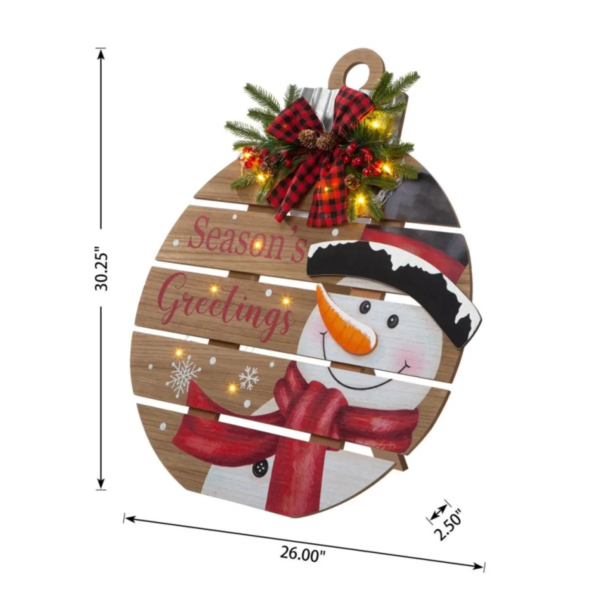 glitzhome__h_lighted_round_wooden_snowman_porch_decor_7.webp Glitzhome Outdoor Decor | 30.25" H Lighted Round Wooden Snowman Porch Decor