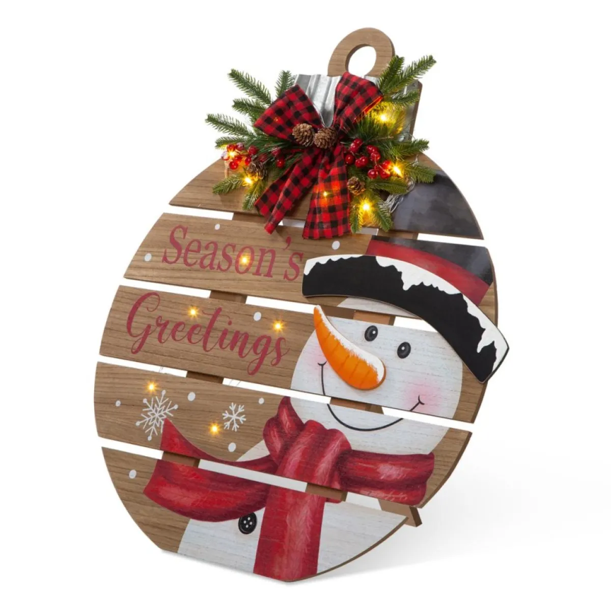 glitzhome__h_lighted_round_wooden_snowman_porch_decor_9.webp Glitzhome Outdoor Decor | 30.25" H Lighted Round Wooden Snowman Porch Decor