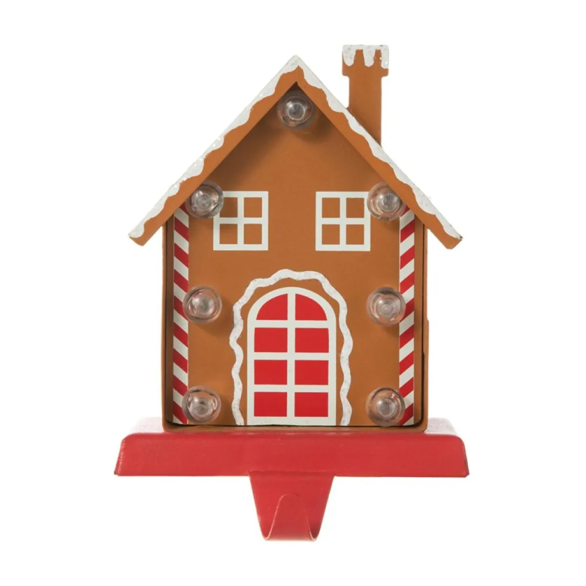 Glitzhome Indoor Decor | 6.75" H Marquee Led Metal Gingerbread House Stocking Holder