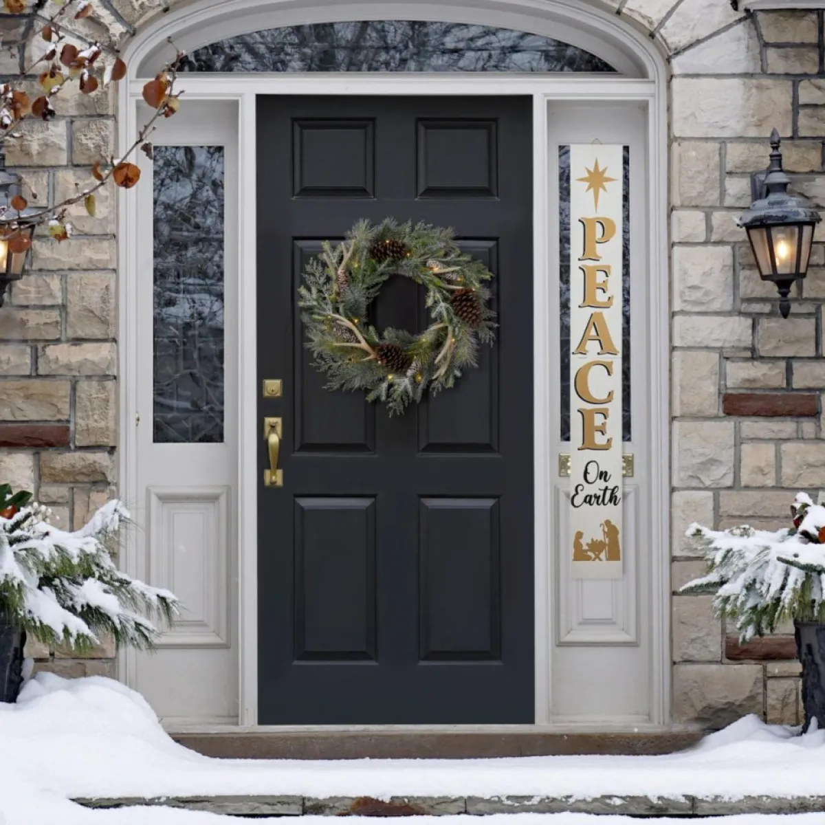 Glitzhome Outdoor Decor | 60" H Wooden Nativity Peace Porch Sign