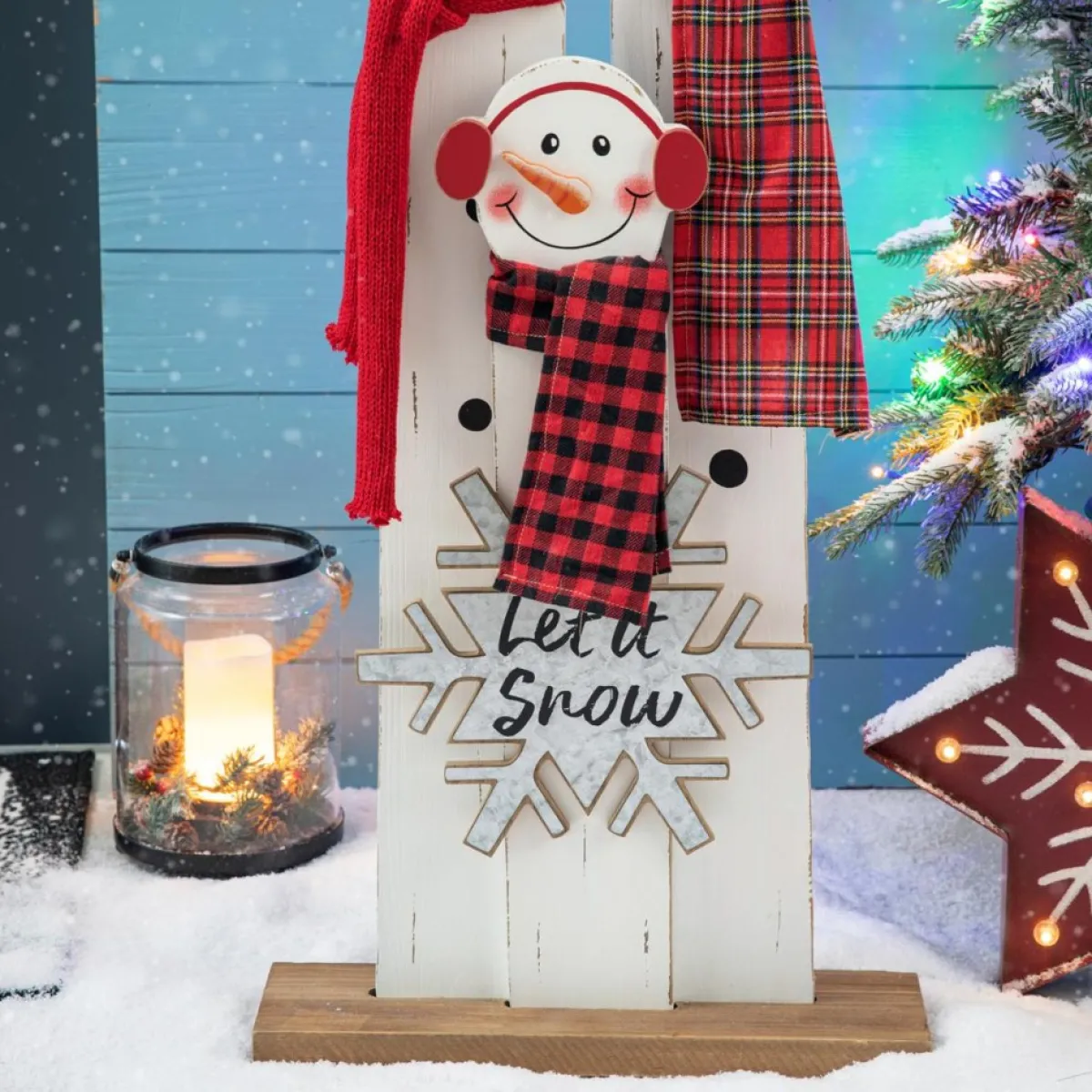 Glitzhome Outdoor Decor | 35.5" H Wooden Snowman Family Porch Decor