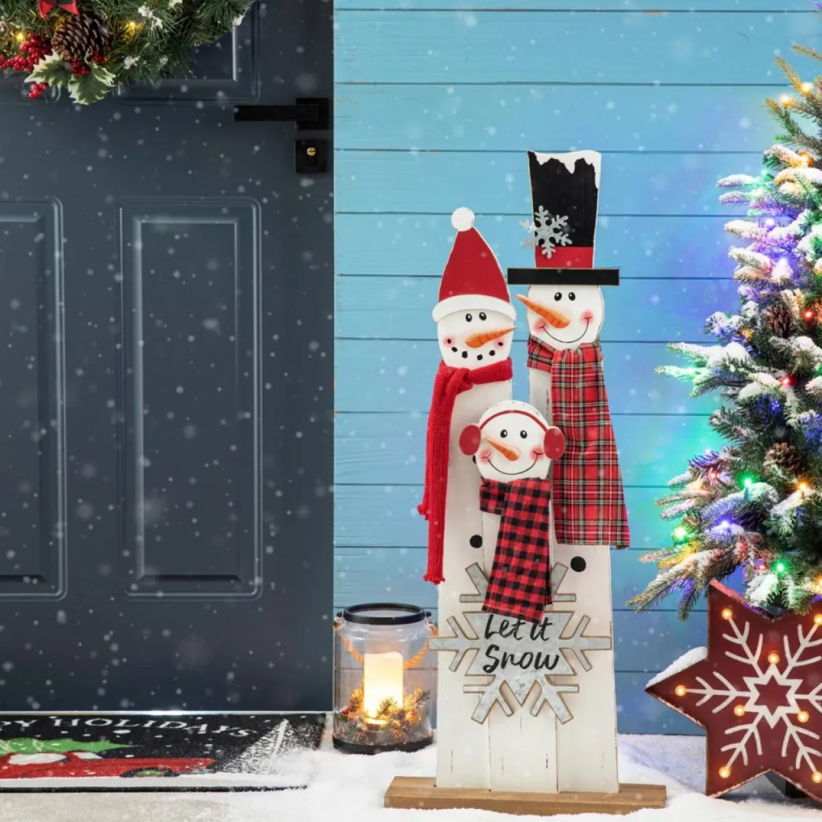 glitzhome__h_wooden_snowman_family_porch_decor_2.webp Glitzhome Outdoor Decor | 35.5" H Wooden Snowman Family Porch Decor