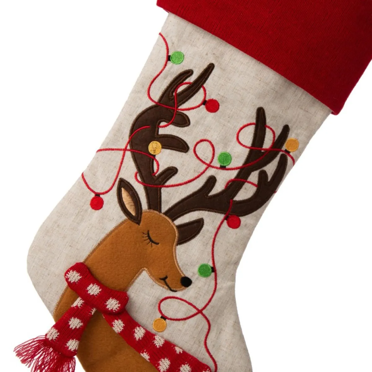 glitzhome__l_led_embroidered_linen_reindeer_christmas_stocking_5.webp Glitzhome Holiday Textiles | 21" L Led Embroidered Linen Reindeer Christmas Stocking