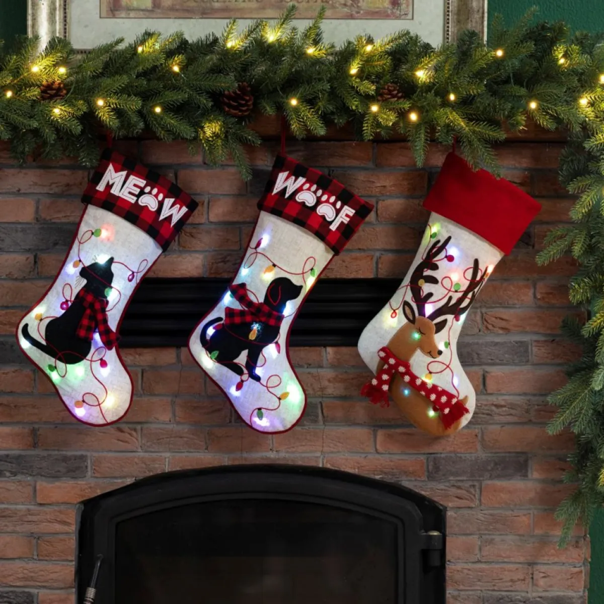 glitzhome__l_led_embroidered_linen_reindeer_christmas_stocking_8.webp Glitzhome Holiday Textiles | 21" L Led Embroidered Linen Reindeer Christmas Stocking