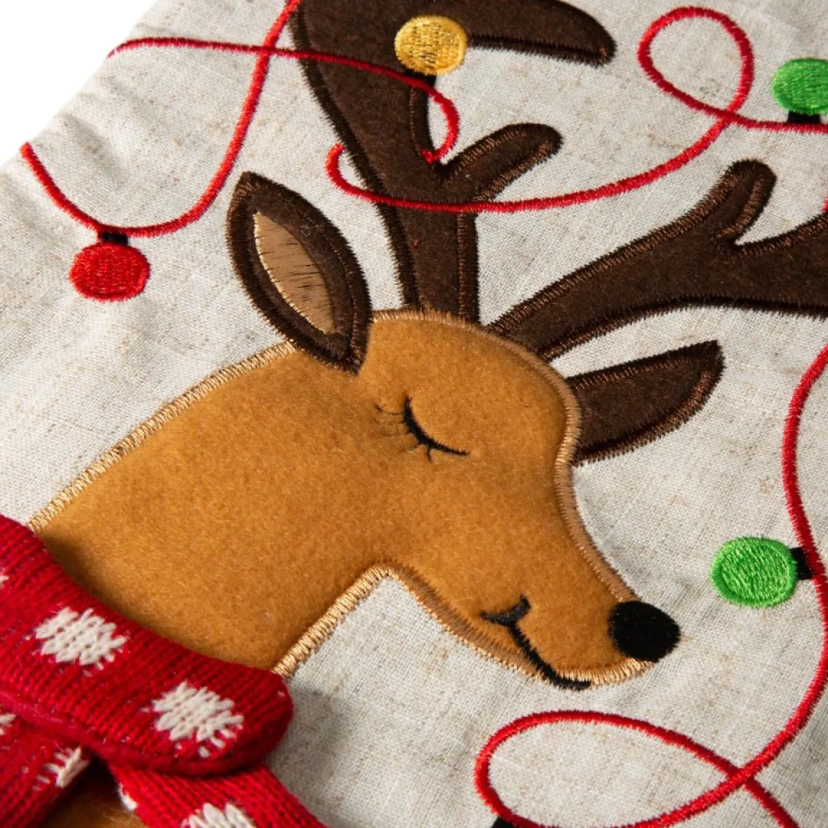 glitzhome__l_led_embroidered_linen_reindeer_christmas_stocking_9.webp Glitzhome Holiday Textiles | 21" L Led Embroidered Linen Reindeer Christmas Stocking