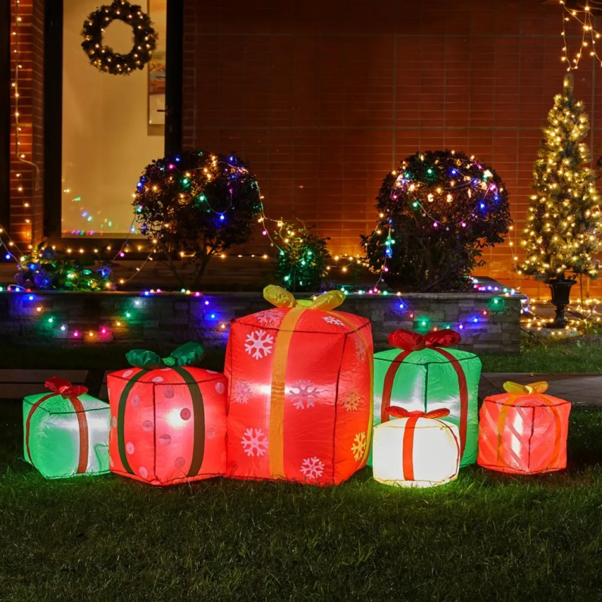 Glitzhome Outdoor Decor | 8' Lighted Inflatable Gift Boxes Decor