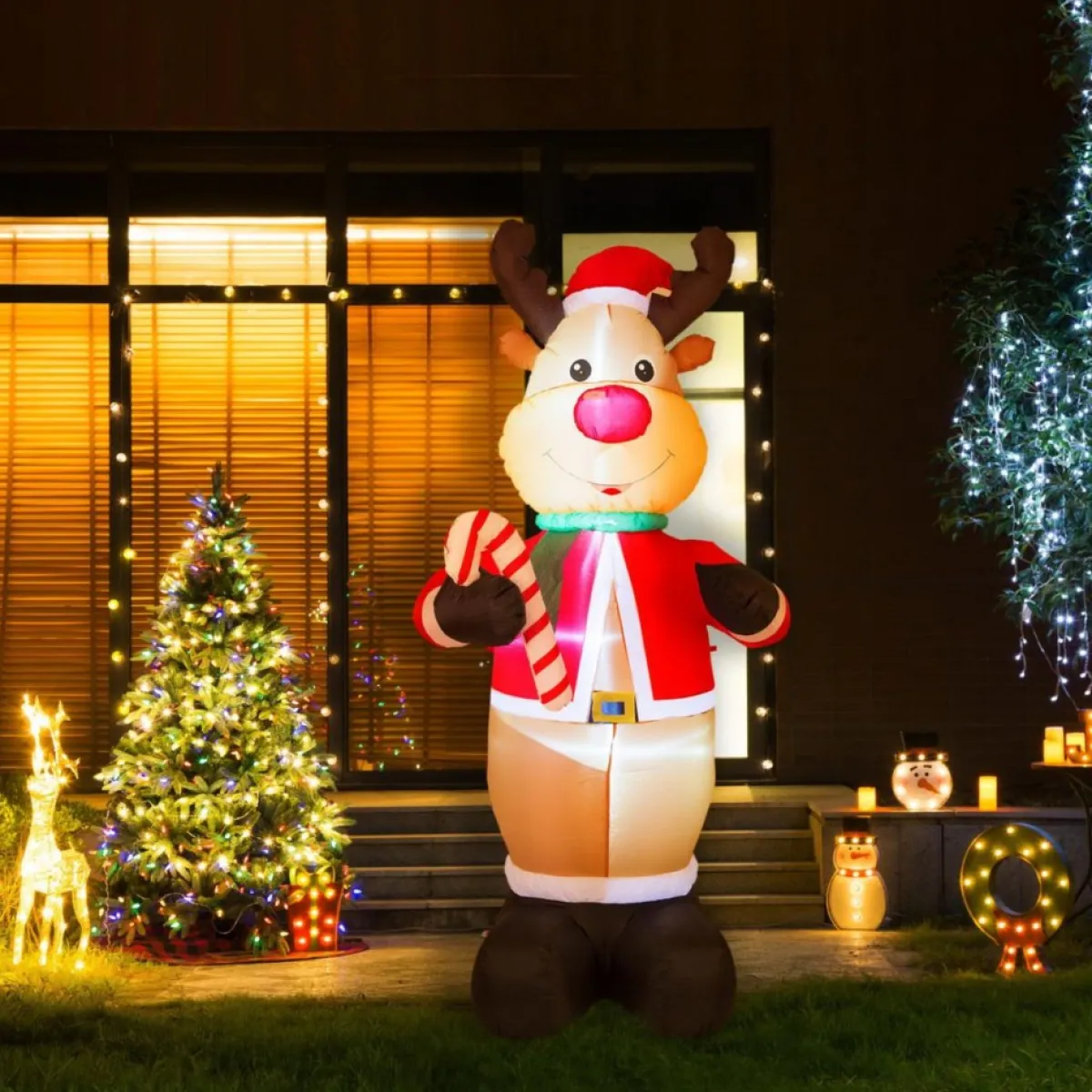 Glitzhome Outdoor Decor | 8' Lighted Inflatable Reindeer Decor