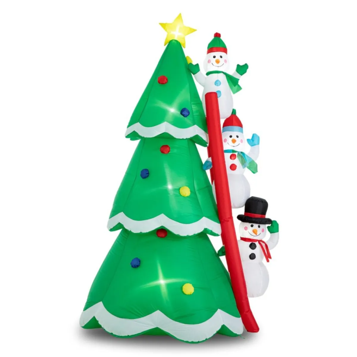 Glitzhome Outdoor Decor | 8' Lighted Inflatable Xmas Snowman Climbing Up Tree Decor