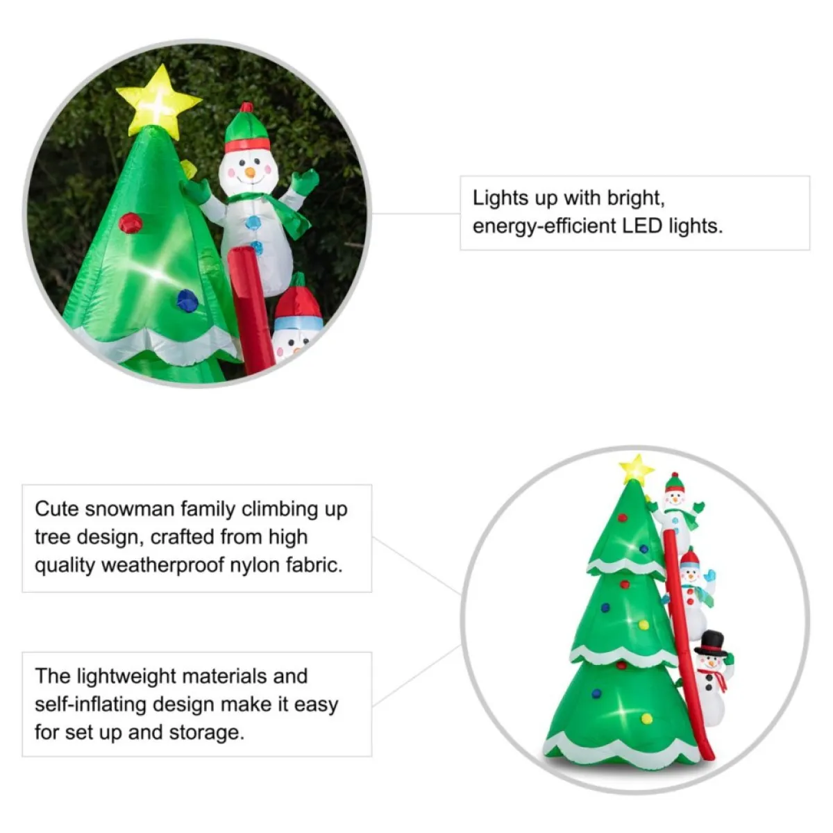 Glitzhome Outdoor Decor | 8' Lighted Inflatable Xmas Snowman Climbing Up Tree Decor