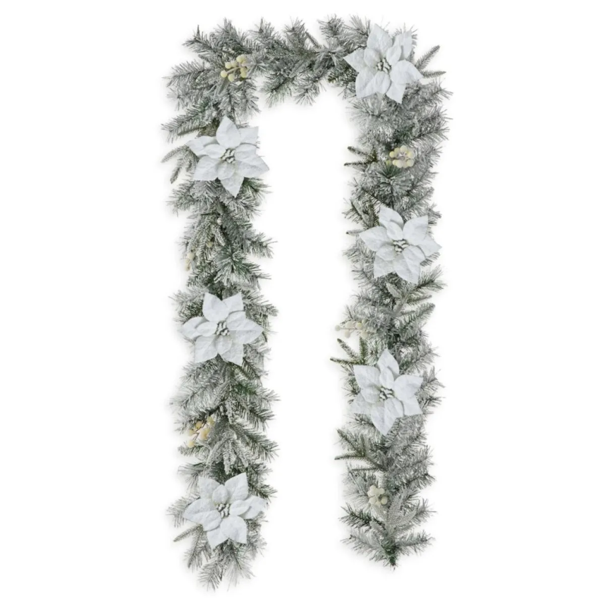 glitzhome__prelit_snow_flocked_greenery_pine_poinsettia_garland_2.webp Glitzhome Wreaths, Garlands & More | 9' Pre-Lit Snow Flocked Greenery Pine Poinsettia Garland