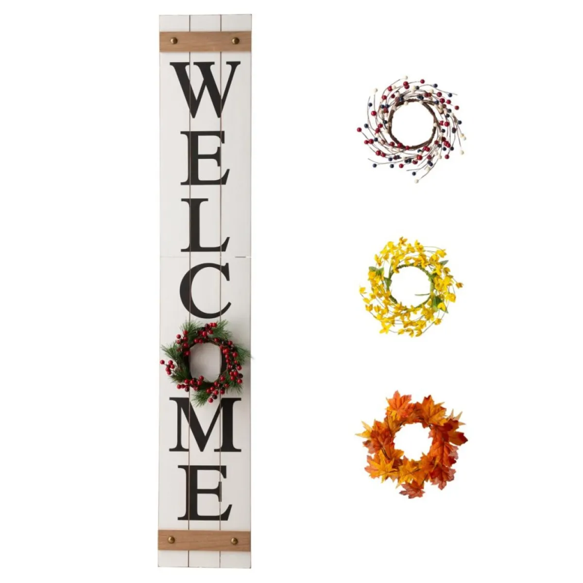Glitzhome Outdoor Decor | 60" Wooden Welcome Porch Sign W/4 Interchangeable Wreaths